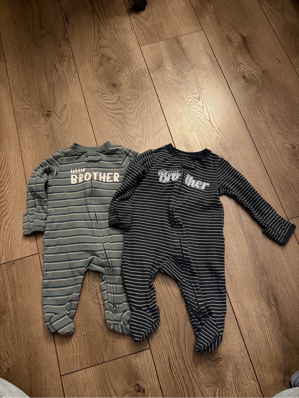 Carter’s Onsies Striped 'Little Brother' Footed One-Piece - Blue & Gray